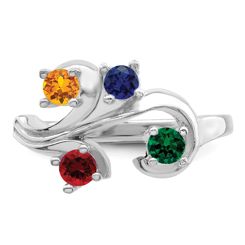 14k White Gold Polished 4-Stone Mothers Ring Mounting