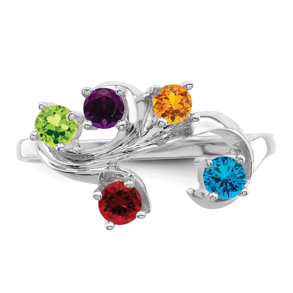 14k White Gold Synthetic Family Jewelry Ring