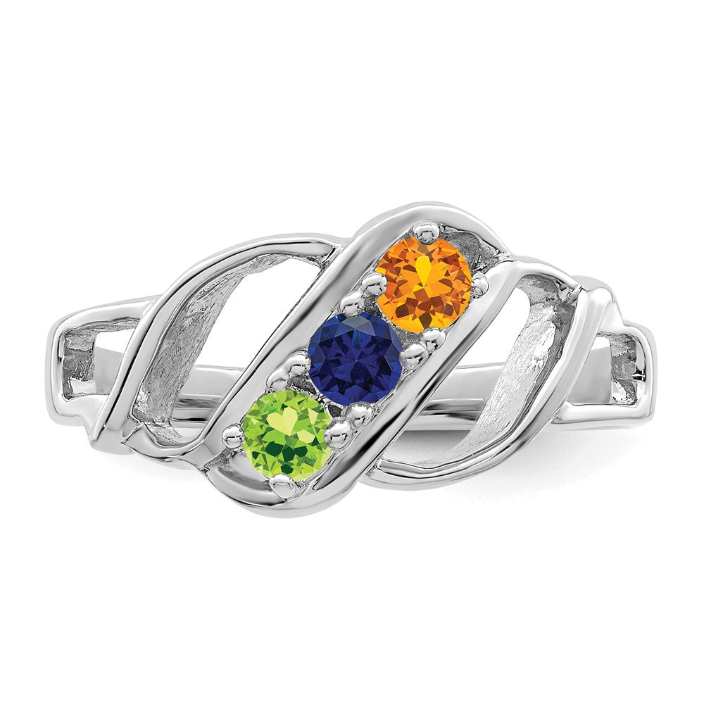 14k White Gold Genuine 3 Stone Mother's Ring