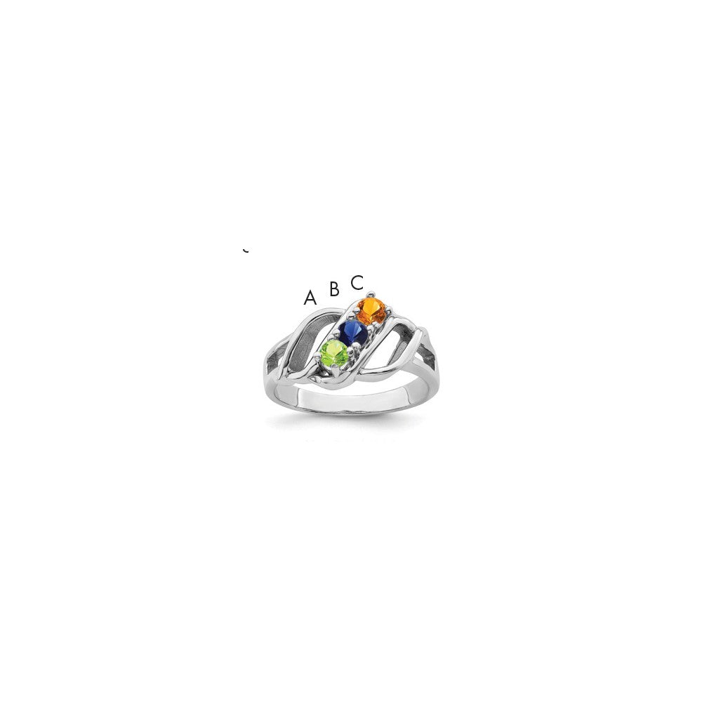 14k White Gold Genuine 3 Stone Mother's Ring