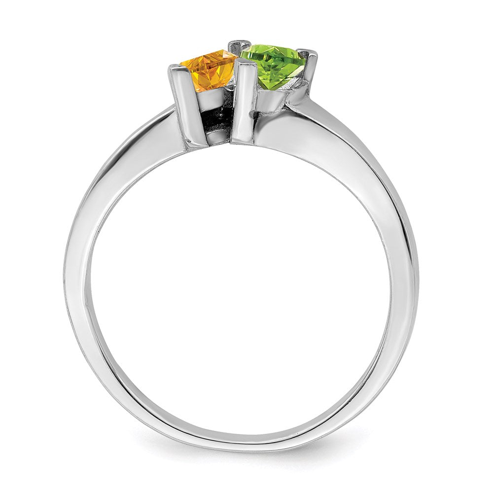 Sterling Silver Rhodium-plated Synthetic 2 Stone Mother's Ring