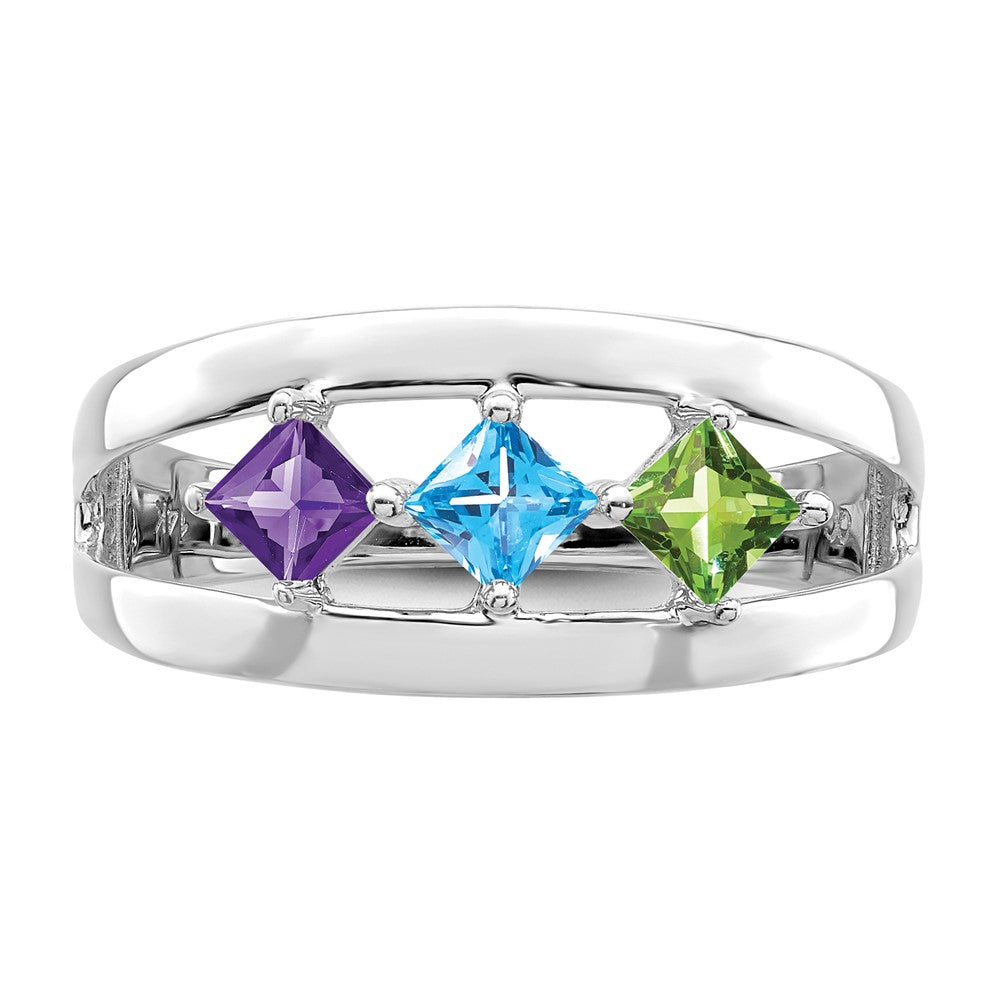 14k White Gold Synthetic Family Jewelry Ring