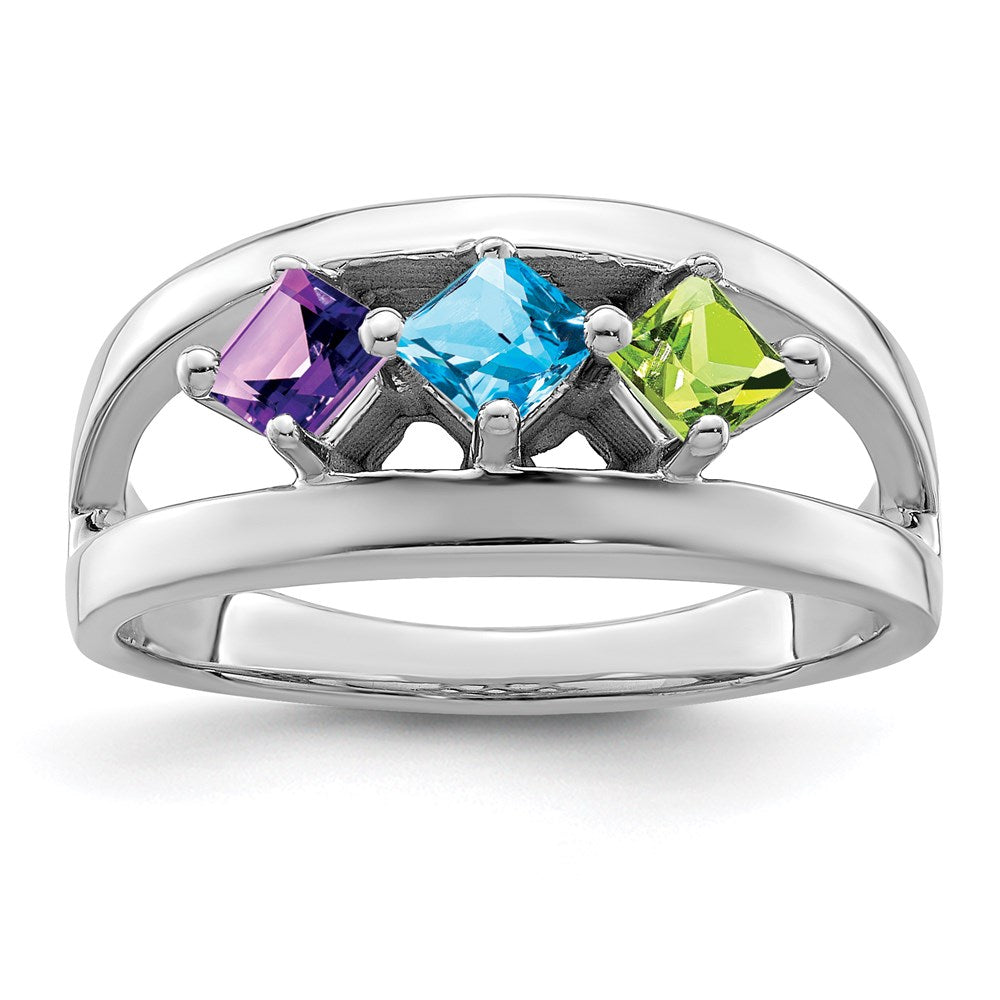 14k White Gold Synthetic Family Jewelry Ring