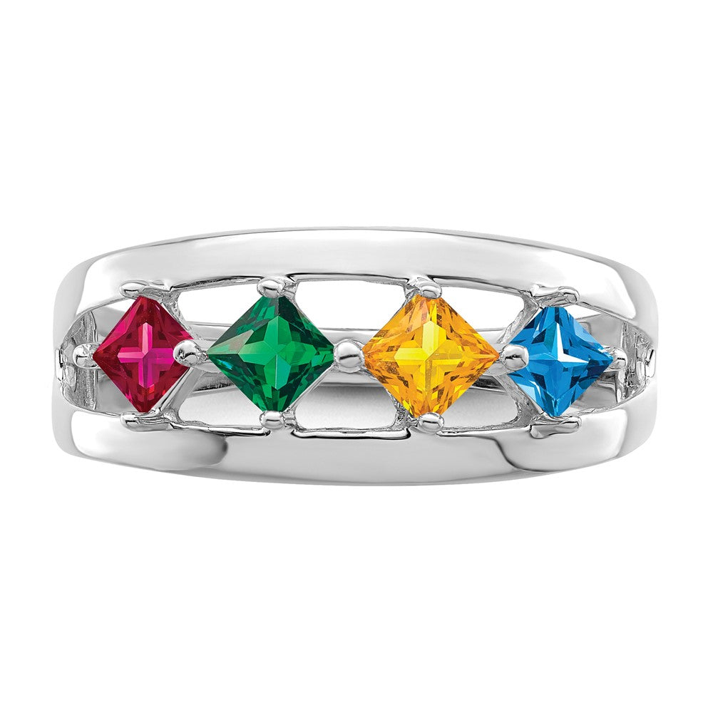 14k White Gold Synthetic Family Jewelry Ring