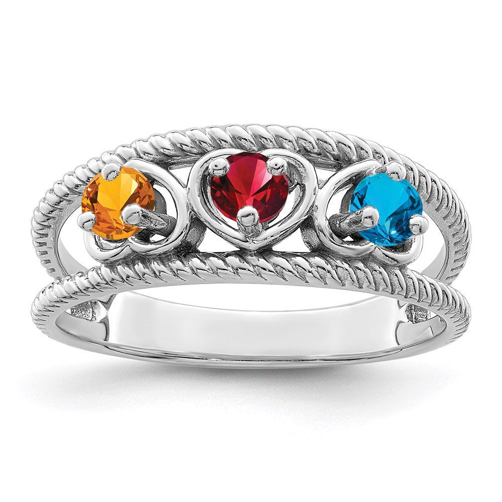 14k White Gold Synthetic Family Jewelry Ring