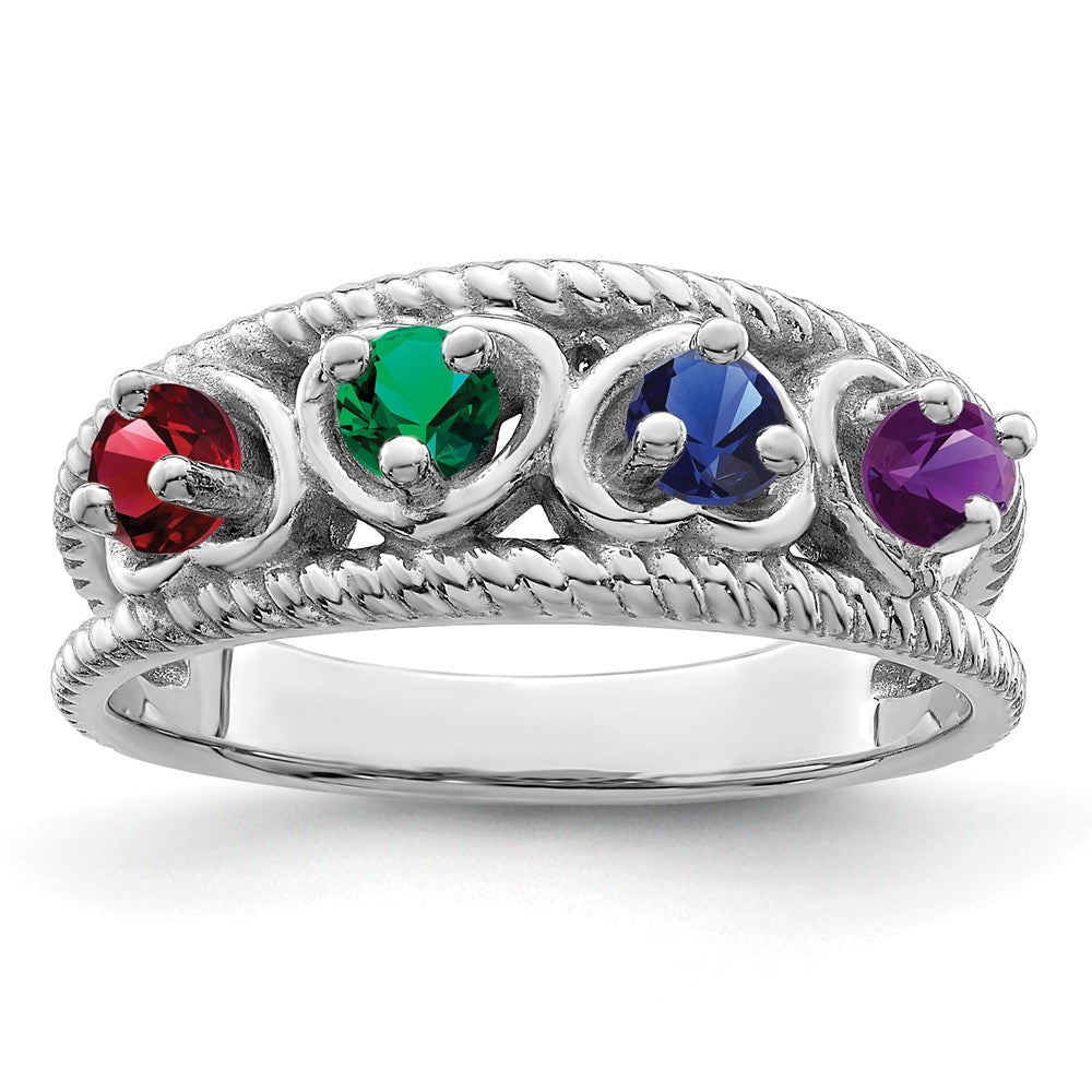 14k White Gold Synthetic Family Jewelry Ring