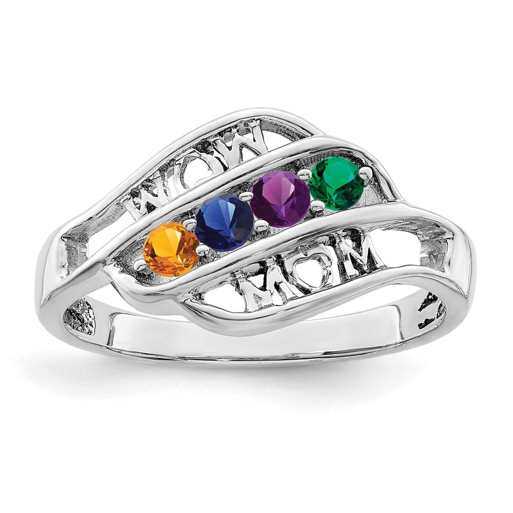 14k White Gold Synthetic Family Jewelry Ring