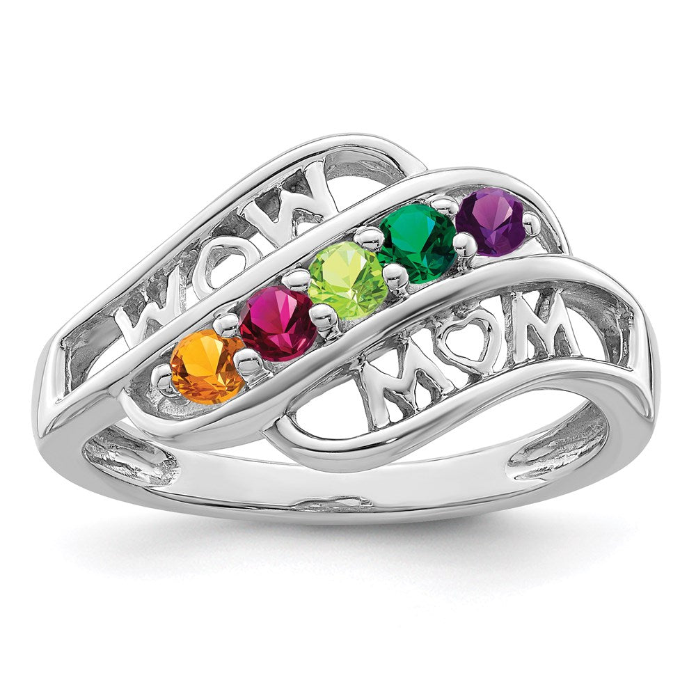 14k White Gold Synthetic Family Jewelry Ring