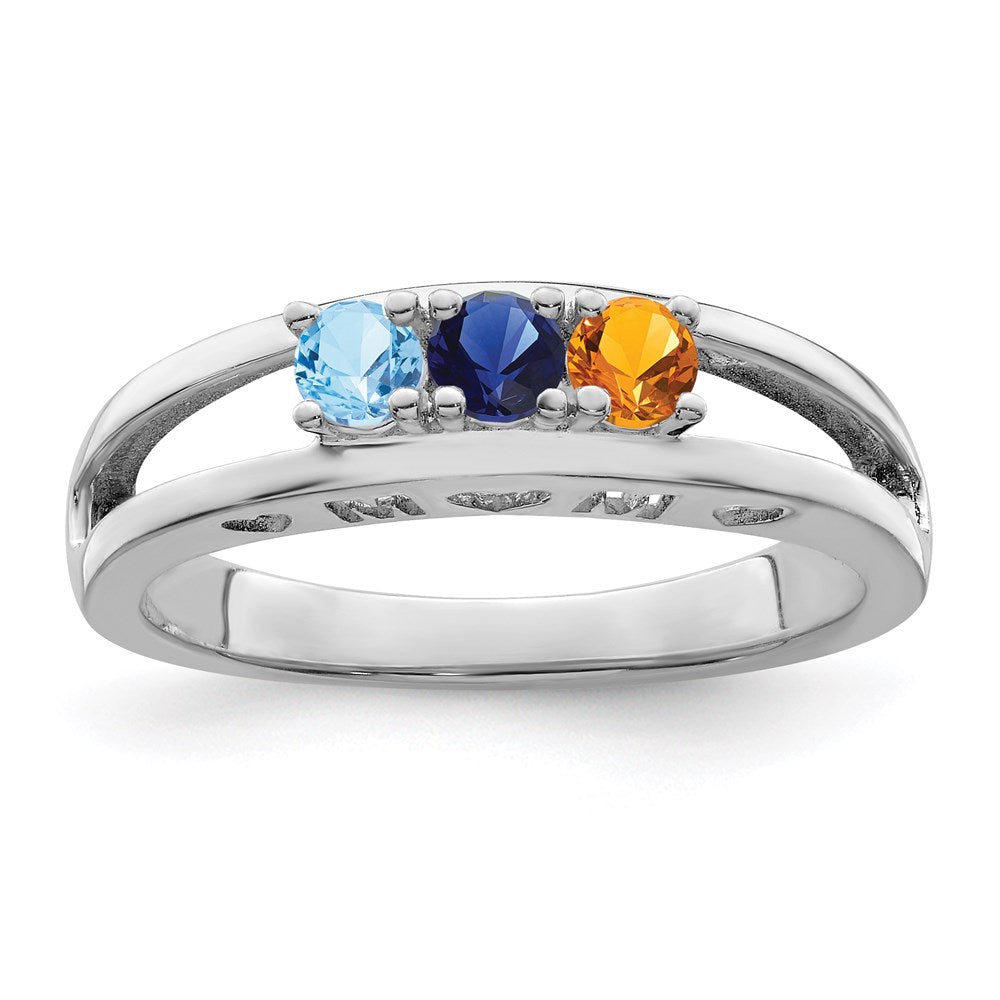 14k White Gold 3mm Synthetic Family Jewelry Ring