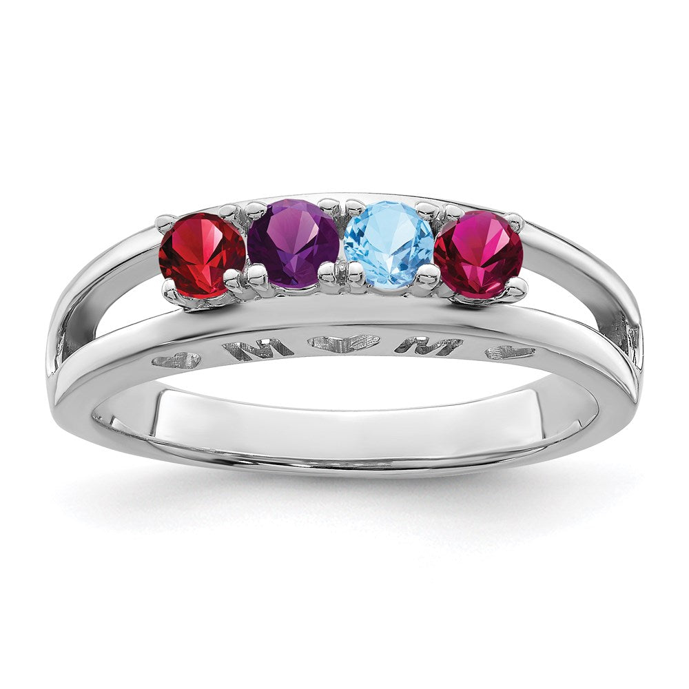 14k White Gold 3mm Synthetic Family Jewelry Ring