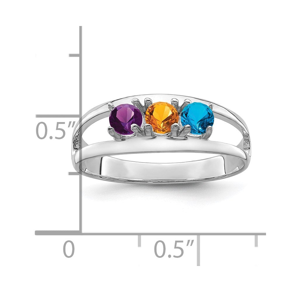 14k White Gold Genuine 3 Stone Mother's Ring