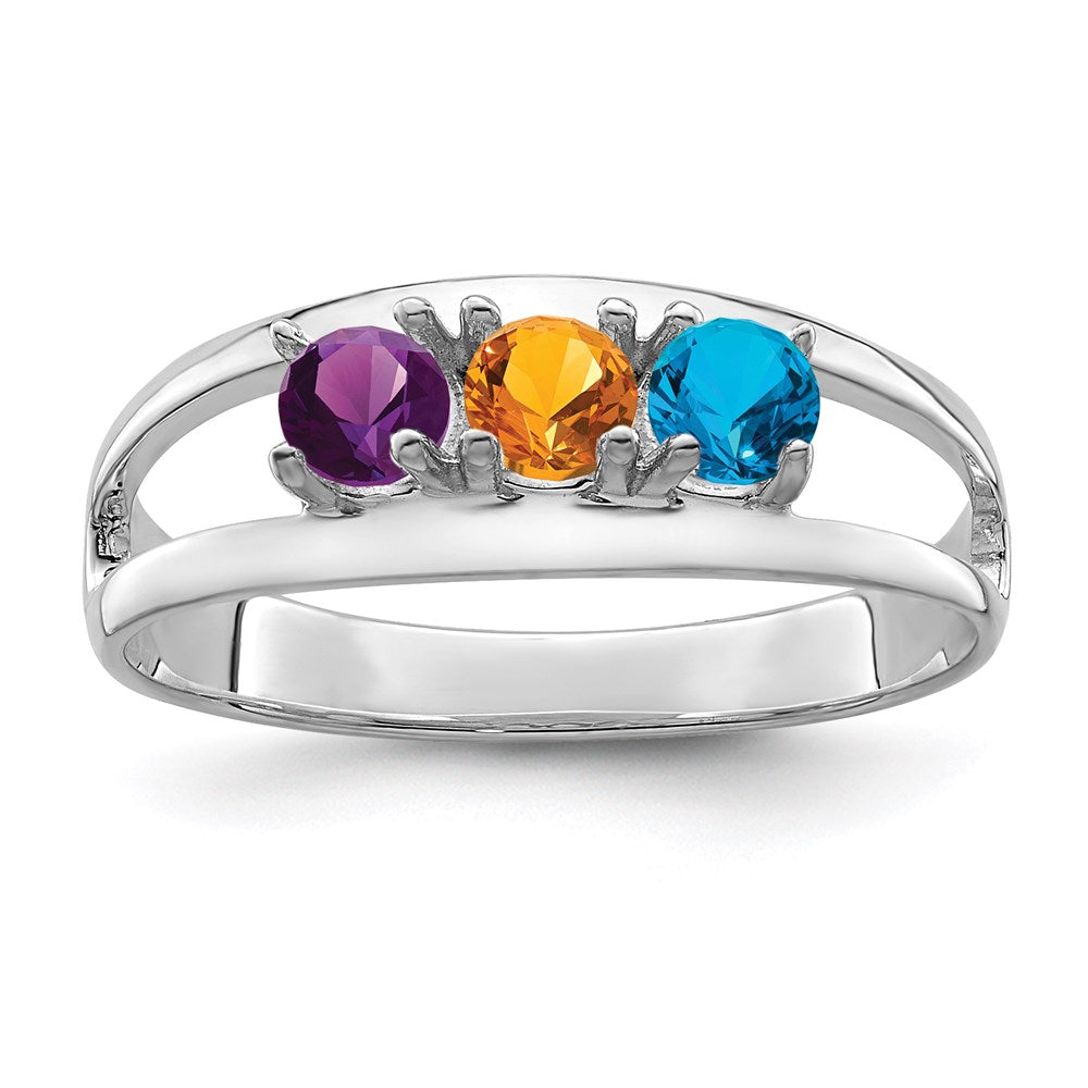 14k White Gold Polished 3-Stone Mothers Ring Mounting