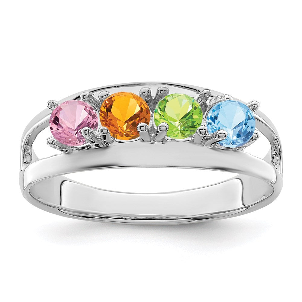 14k White Gold Synthetic Family Jewelry Ring