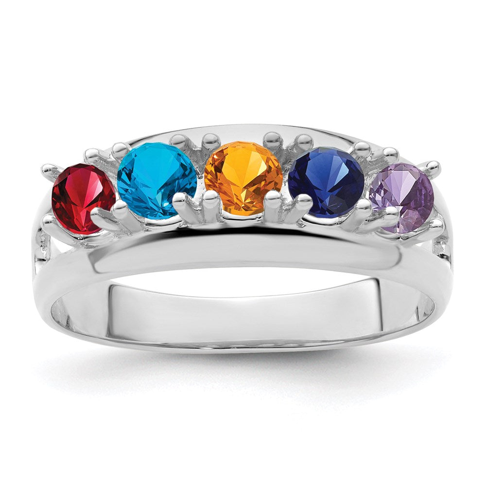 14k White Gold Synthetic Family Jewelry Ring