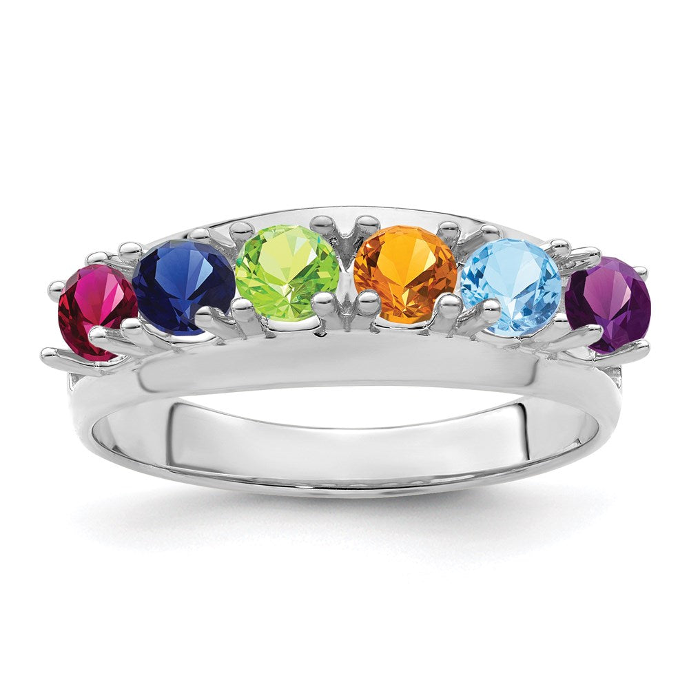 14k White Gold Synthetic Family Jewelry Ring