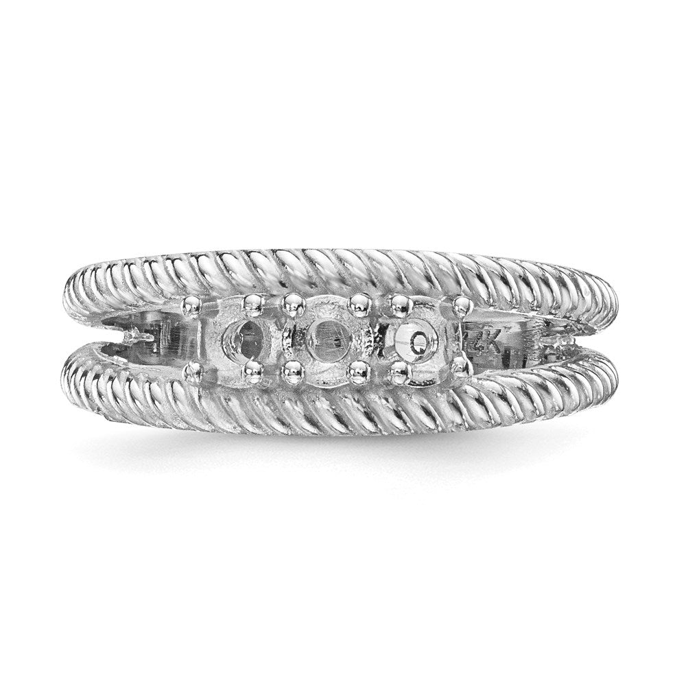 14k White Gold Polished 3-Stone Mothers Ring Mounting