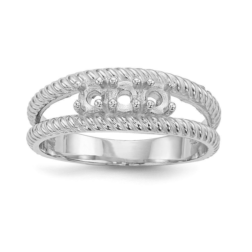 14k White Gold Polished 3-Stone Mothers Ring Mounting