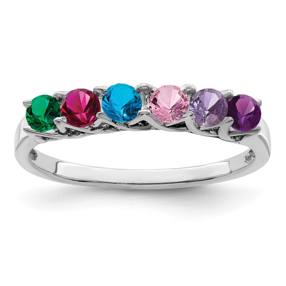 Sterling Silver Rhodium-plated Synthetic 6 Stone Mother's Ring