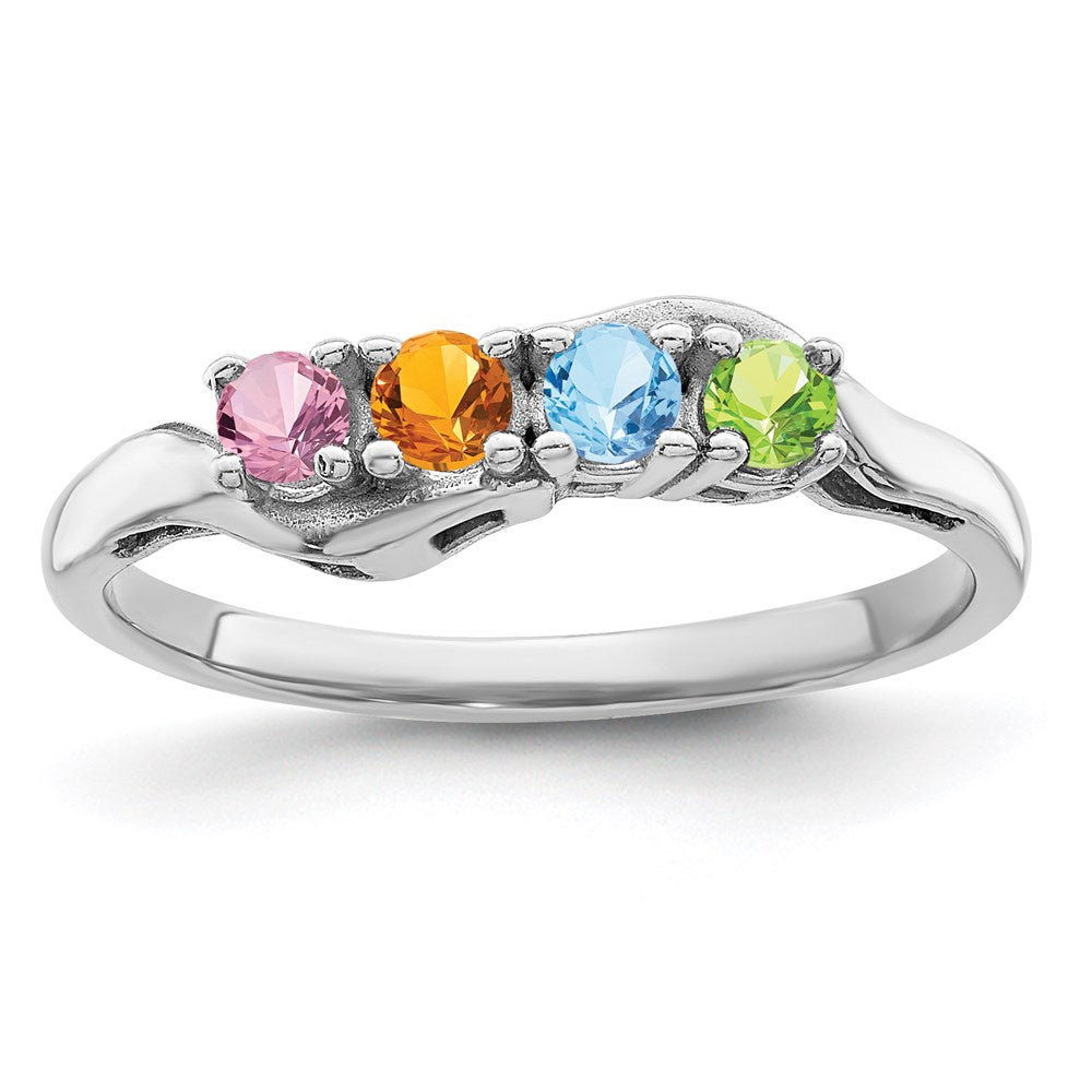 14k White Gold Synthetic Family Jewelry Ring