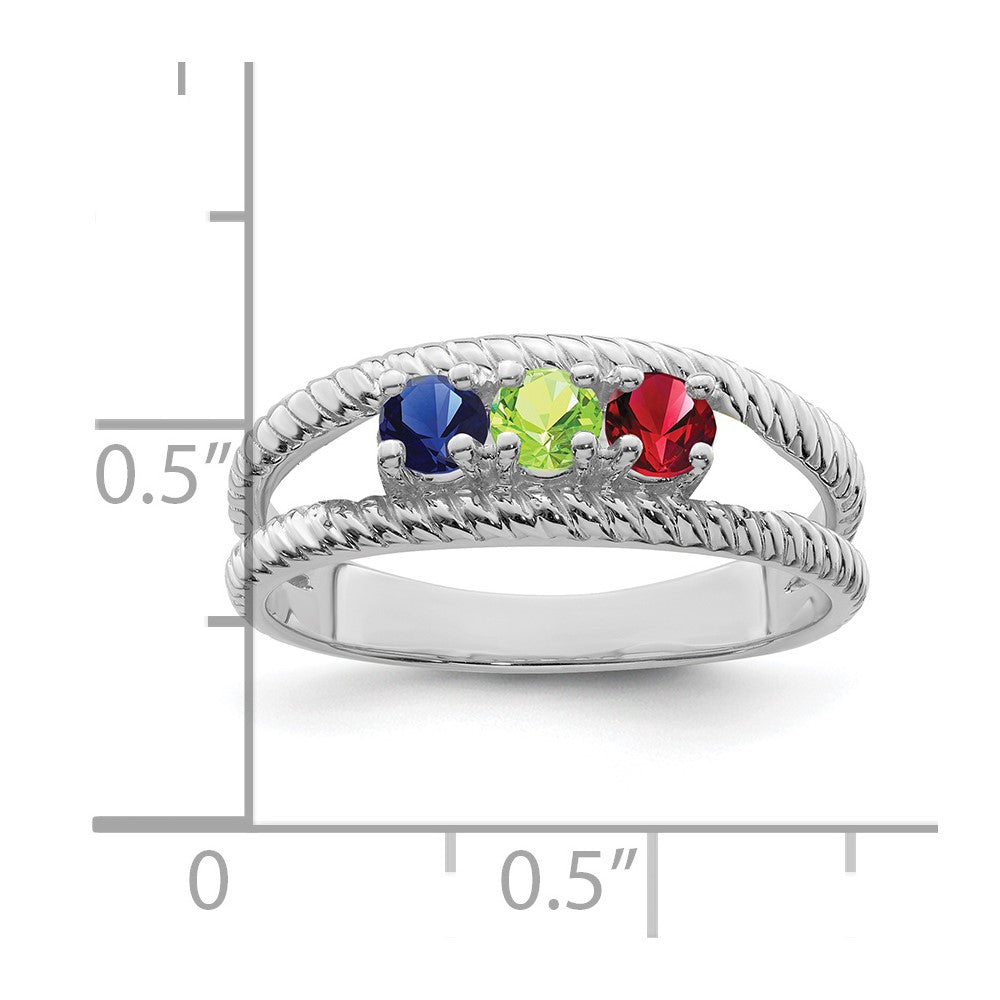 14k White Gold Polished 3-Stone Mothers Ring Mounting