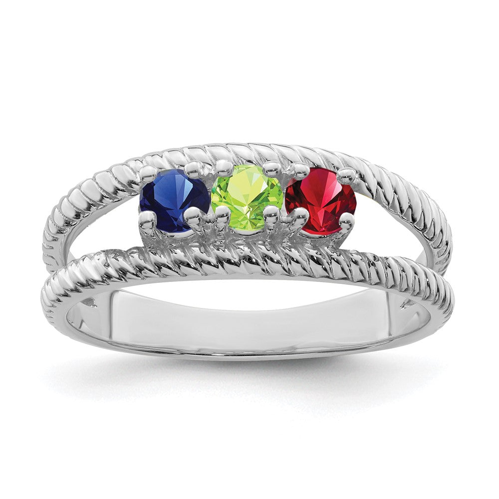 14k White Gold Polished 3-Stone Mothers Ring Mounting