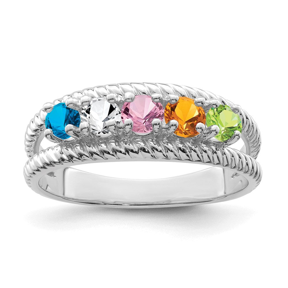 14k White Gold Polished 5-Stone Mothers Ring Mounting