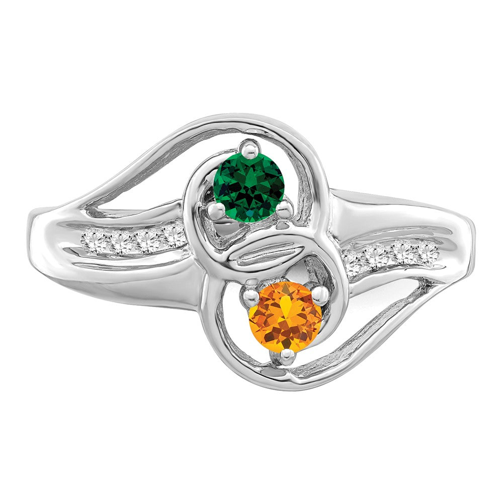 Sterling Silver Rhodium-plated Imitation and Diamond Couple Ring