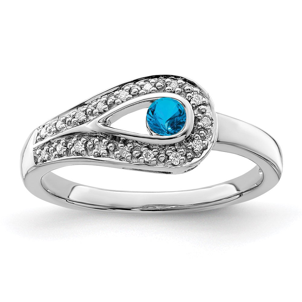 14K White Gold Family Jewelry Genuine Stone & Diamond Set Ring