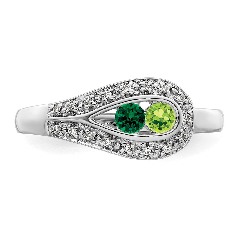14K White Gold Family Jewelry Synthetic Stone & Diamond Set Ring