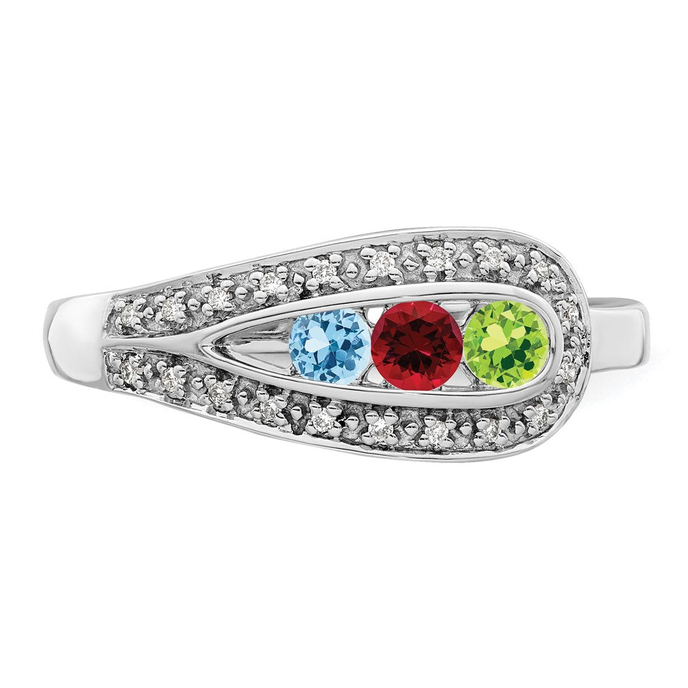 14K White Gold Family Jewelry Genuine Stone & Diamond Set Ring