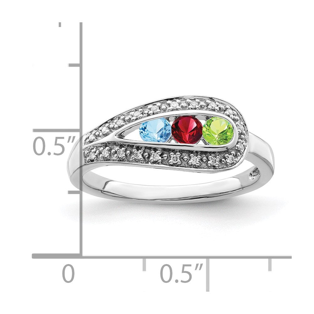 14K White Gold Family Jewelry Genuine Stone & Diamond Set Ring