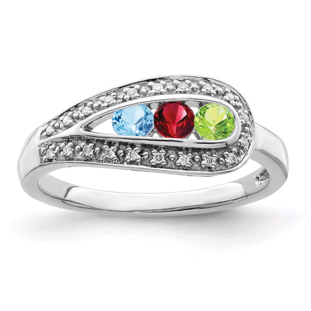 14K White Gold Family Jewelry Genuine Stone & Diamond Set Ring