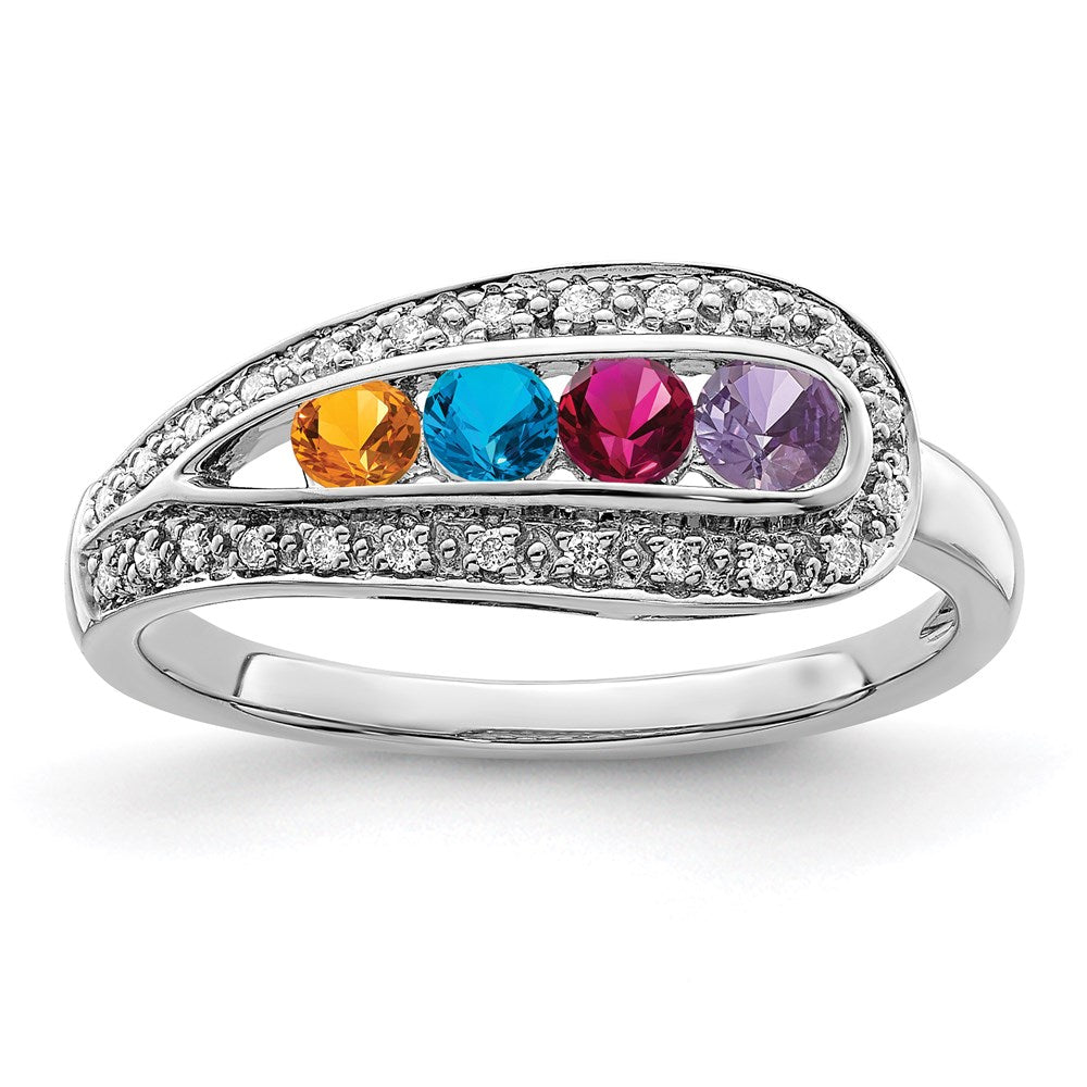 14K White Gold Family Jewelry Genuine Stone & Diamond Set Ring