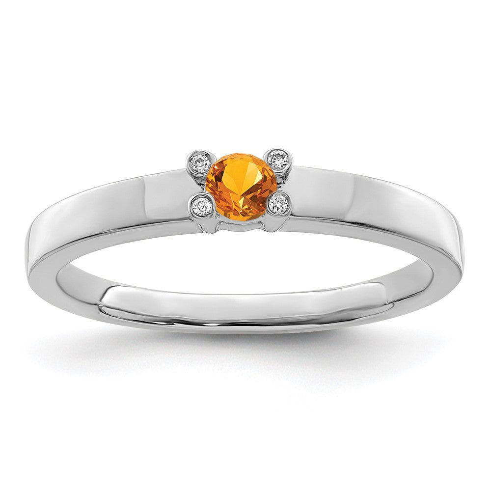 14K White Gold Family Jewelry Genuine Stone & Diamond Set Ring