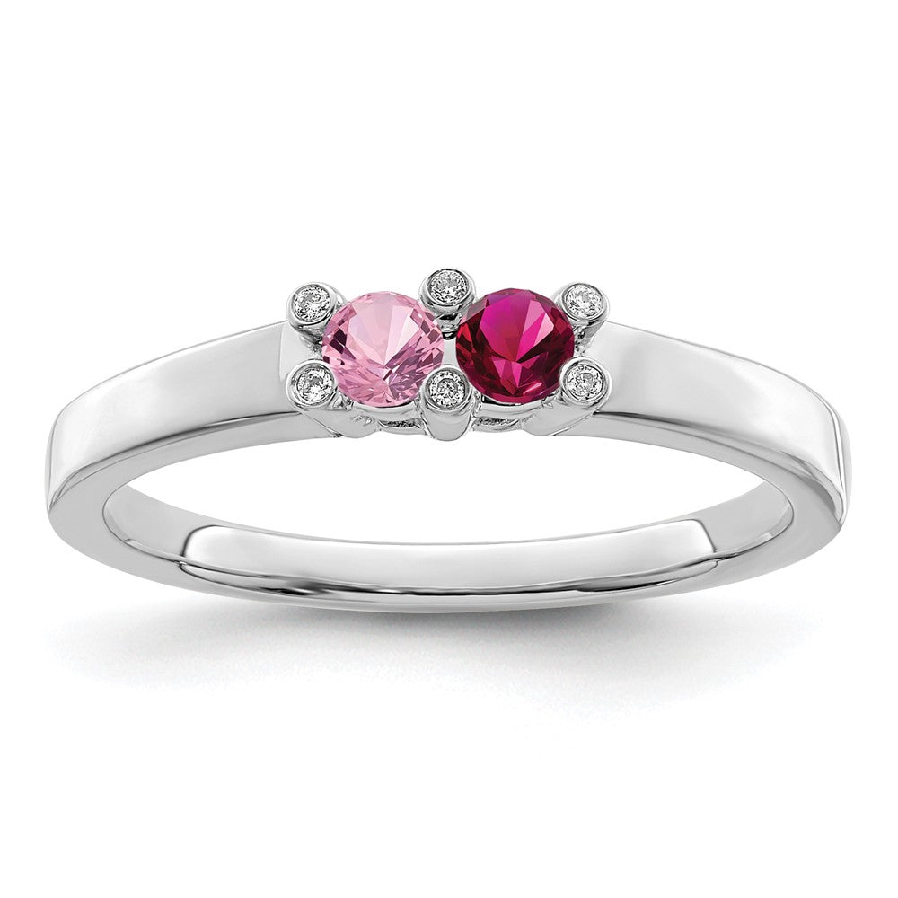 14K White Gold Family Jewelry Synthetic Stone & Diamond Set Ring