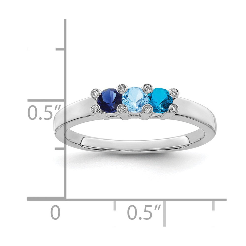 14K White Gold Family Jewelry Synthetic Stone & Diamond Set Ring