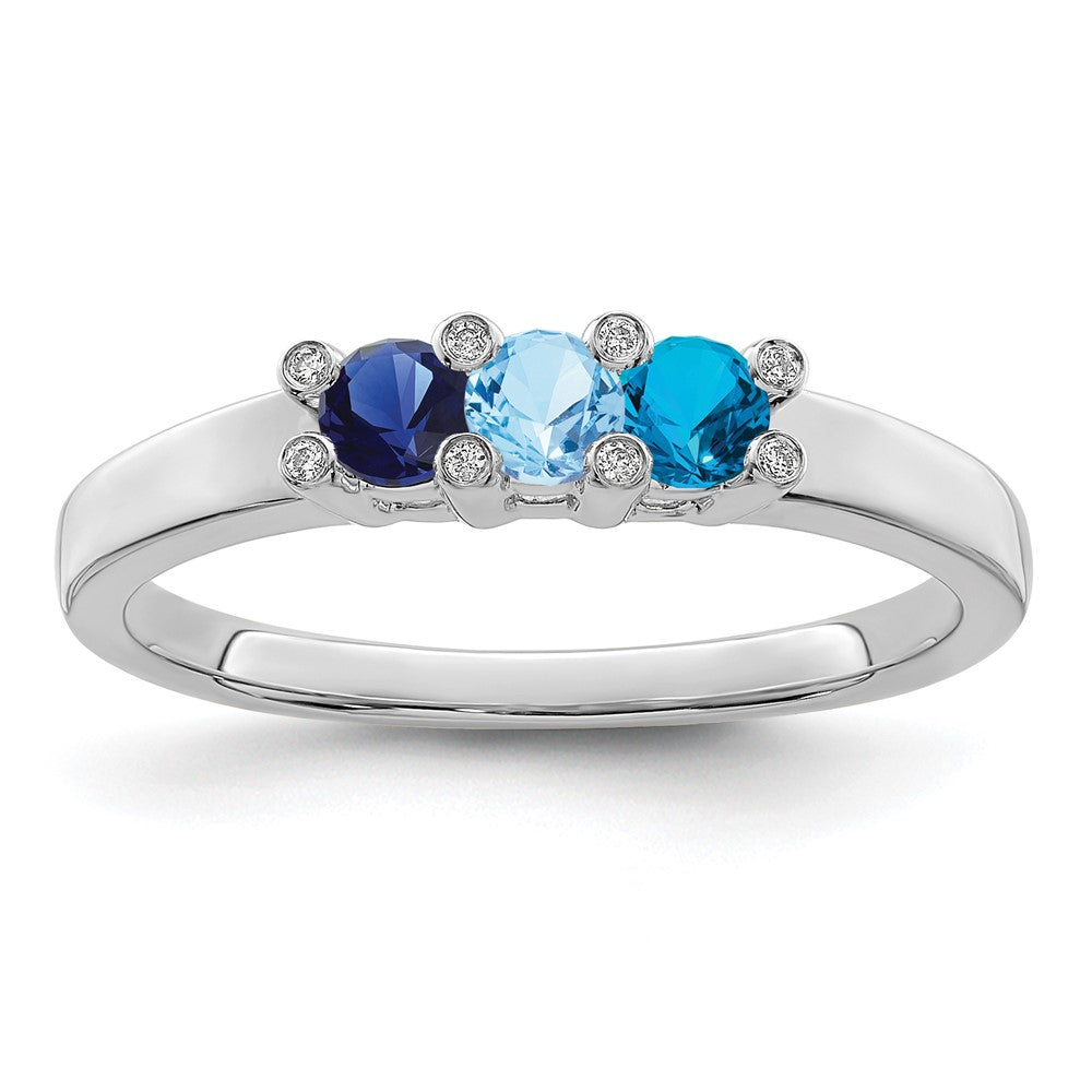 14K White Gold Family Jewelry Synthetic Stone & Diamond Set Ring