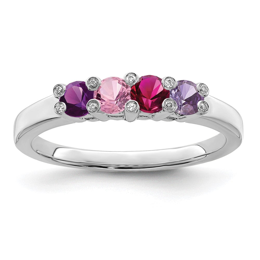 14K White Gold Family Jewelry Genuine Stone & Diamond Set Ring