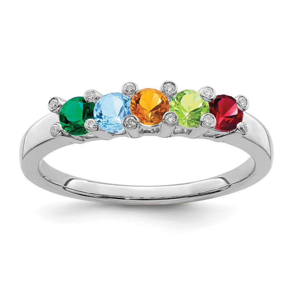 14K White Gold Family Jewelry Genuine Stone & Diamond Set Ring