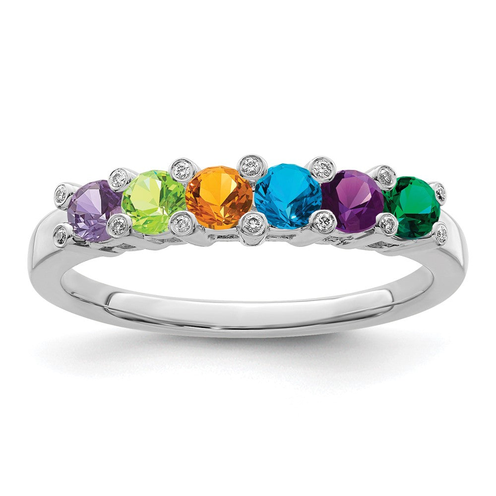 14K White Gold Family Jewelry Genuine Stone & Diamond Set Ring