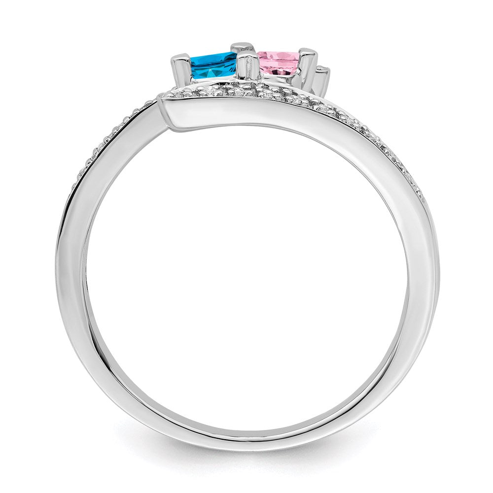 14K White Gold Family Jewelry Genuine Stone & Diamond Set Ring