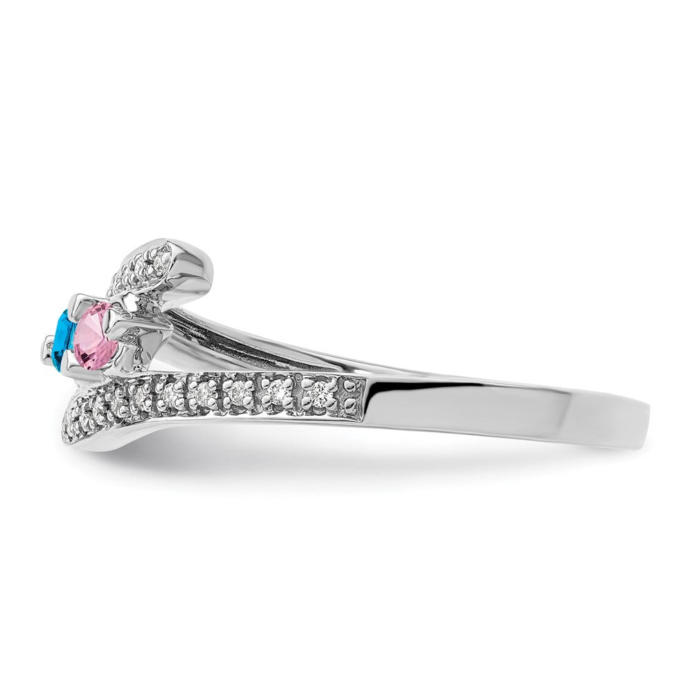 14K White Gold Family Jewelry Genuine Stone & Diamond Set Ring