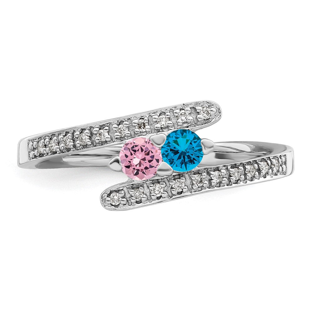 14K White Gold Family Jewelry Genuine Stone & Diamond Set Ring
