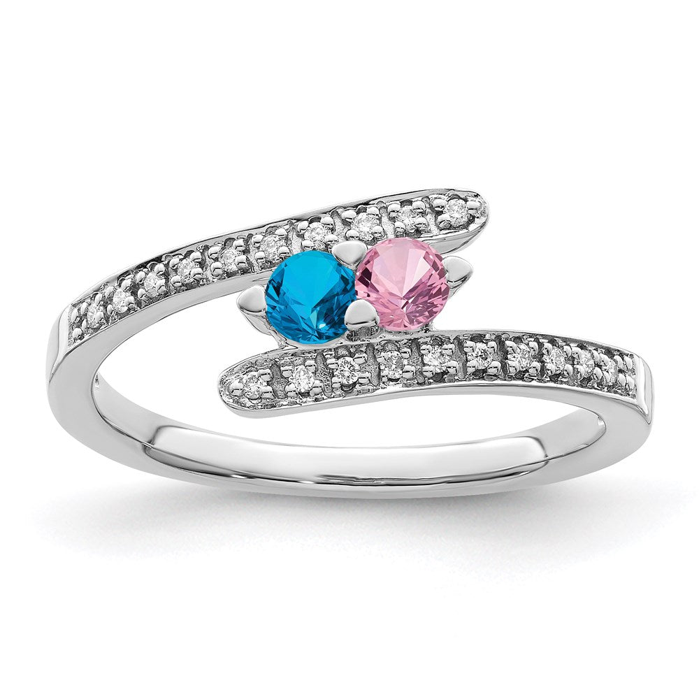 14K White Gold Family Jewelry Genuine Stone & Diamond Set Ring