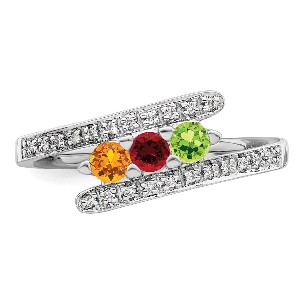 14K White Gold Family Jewelry Synthetic Stone & Diamond Set Ring