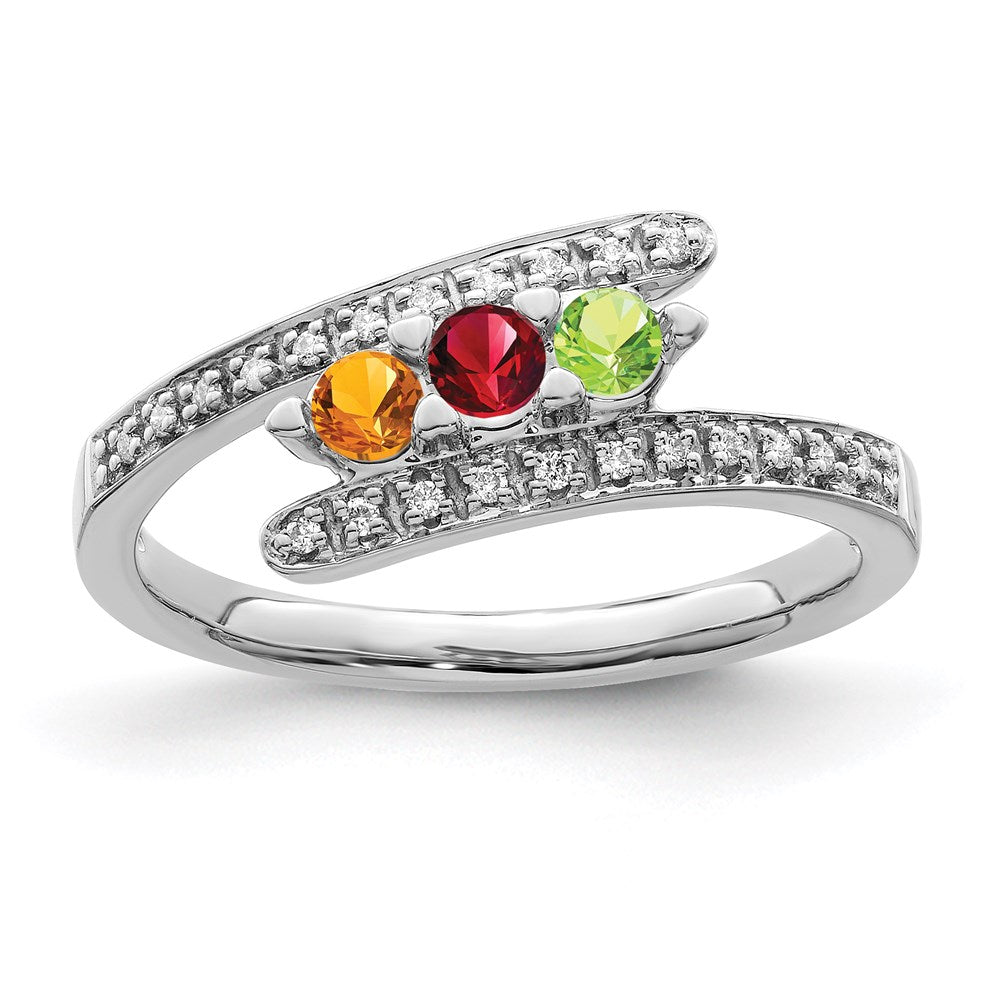 14K White Gold Family Jewelry Synthetic Stone & Diamond Set Ring