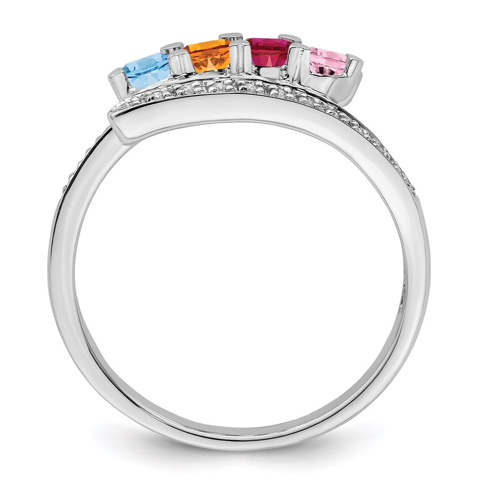 14K White Gold Family Jewelry Synthetic Stone & Diamond Set Ring