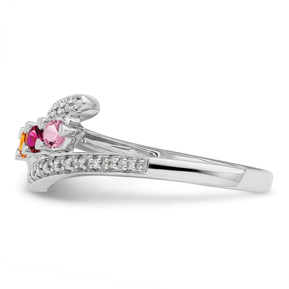 14K White Gold Family Jewelry Synthetic Stone & Diamond Set Ring