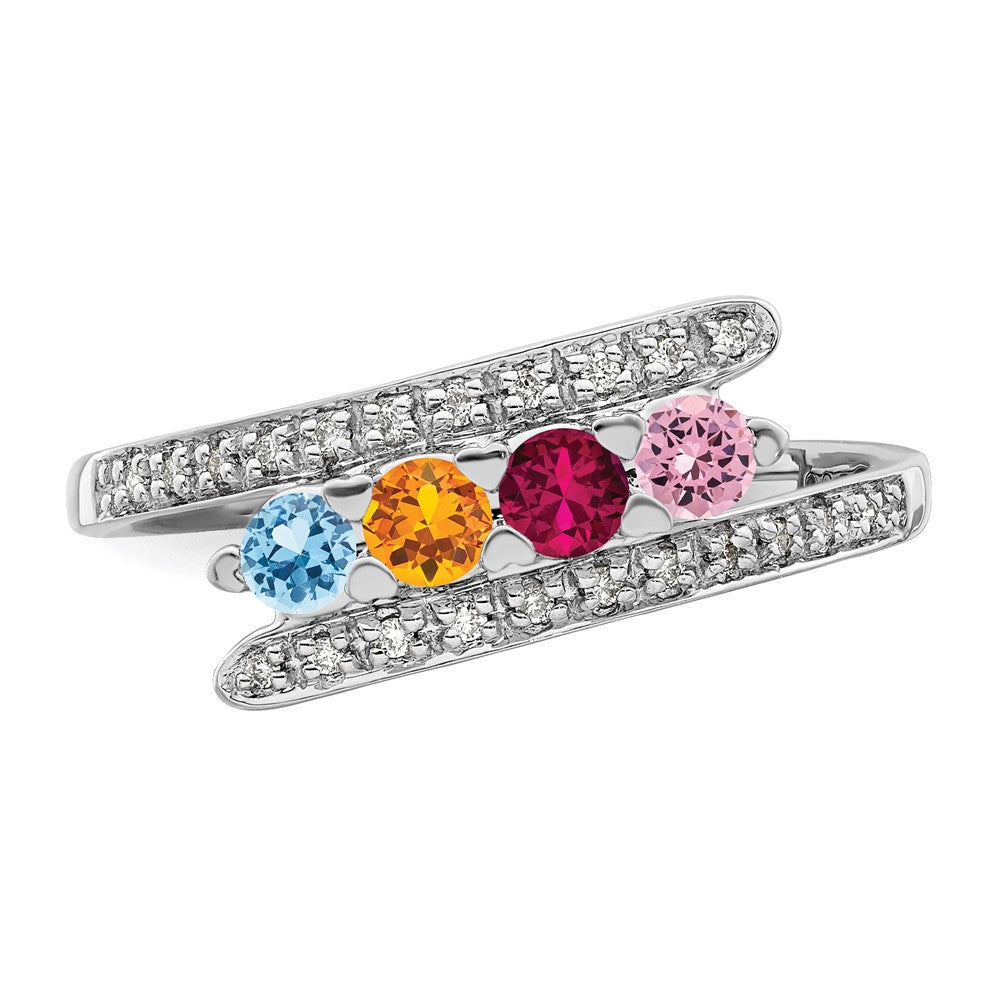 14K White Gold Family Jewelry Synthetic Stone & Diamond Set Ring