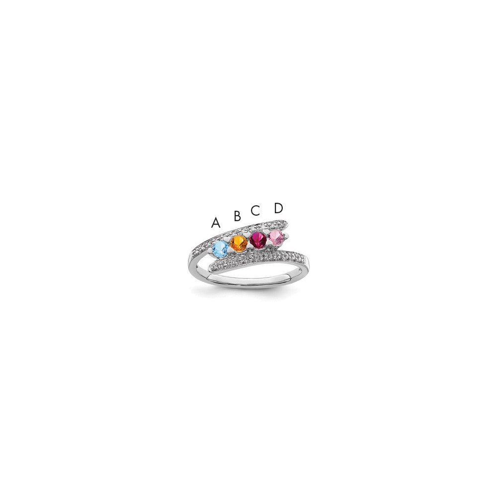 14K White Gold Family Jewelry Synthetic Stone & Diamond Set Ring